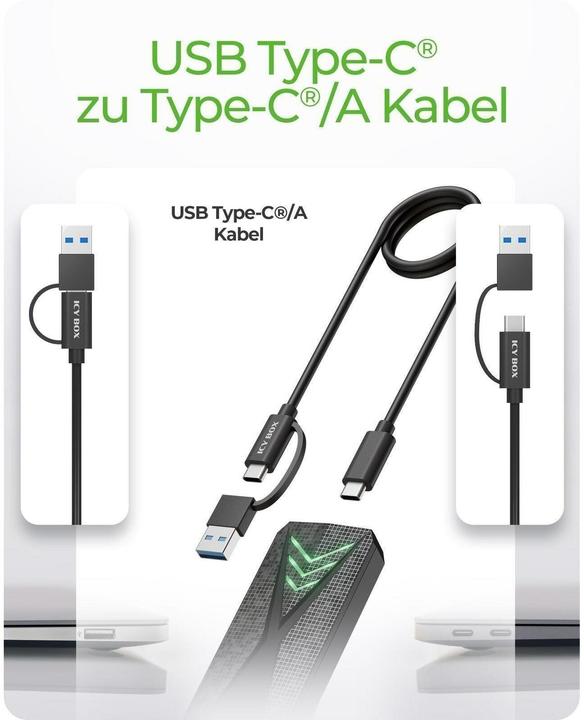 Produktbild Icy Box Spade Case 1805 – M.2 NVMe/SATA SSD Gehäuse USB C, 10 Gbps (M.2)