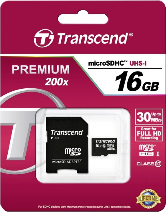 Produktbild Transcend microSDHC Card SDAdapter (16 GB, microSDHC, U1, UHS-I)