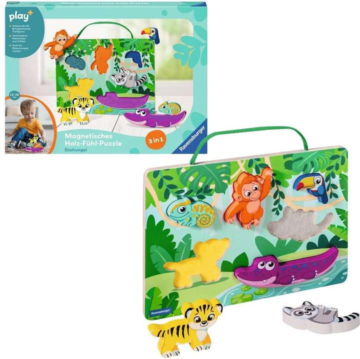 Productafbeelding Ravensburger Magnetisches Holz-Fühl-Puzzle: Dschungel (6 onderdelen)