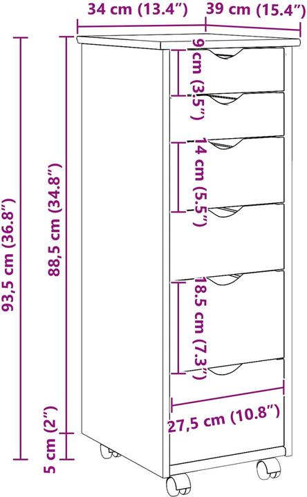 Produktbild vidaXL Rollschrank (34 x 39 x 93.50 cm)