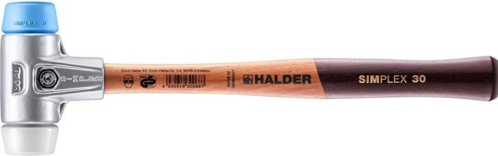 Actual product image Halder Soft-face hammer SIMPLEX Length 300 mm Head Ø 30 mm Wood Superplastic white/TPE-soft blue (185 g)