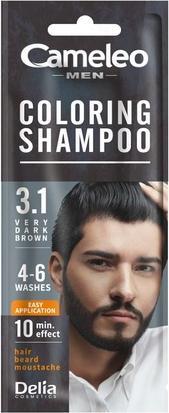 Cameleo Men Coloring Shampoo Very Dark Brown Hair Beard Mustache Visible Color in 10 Minutes Refresh
