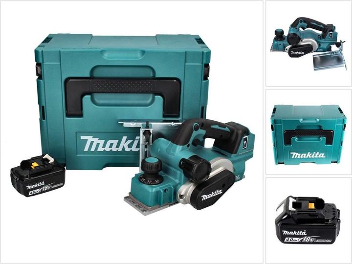 Makita DKP 181 M1J Pialla a batteria Pialla a filo 82 mm 18 V Brushless + 1x batteria 4,0 Ah + Makpac -