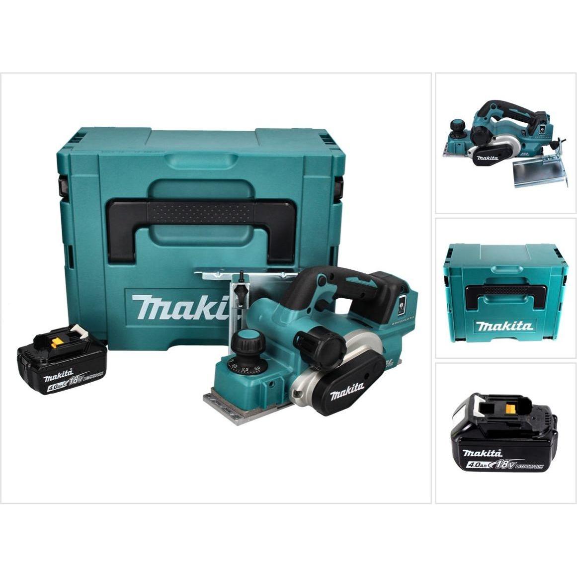 Makita, Hobelmaschine, DKP 181 M1J Akku Hobel Falzhobel 82 mm 18 V Brushless + 1x Akku 4,0 Ah + Makpac - ohne Ladege