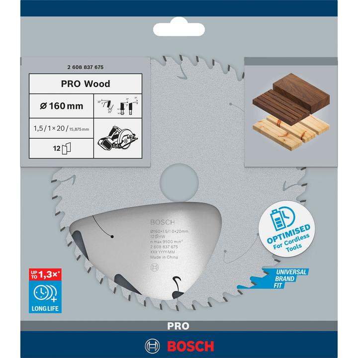 Actual product image Bosch Professional Zubehör PRO Wood cordless circular saw blade, 160 x 1.5 x 20 mm