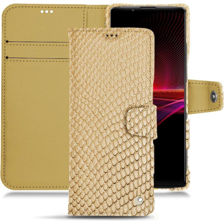 Noreve Lederschutzhülle Wallet (Sony Xperia 1 III), Smartphone Hülle, Beige