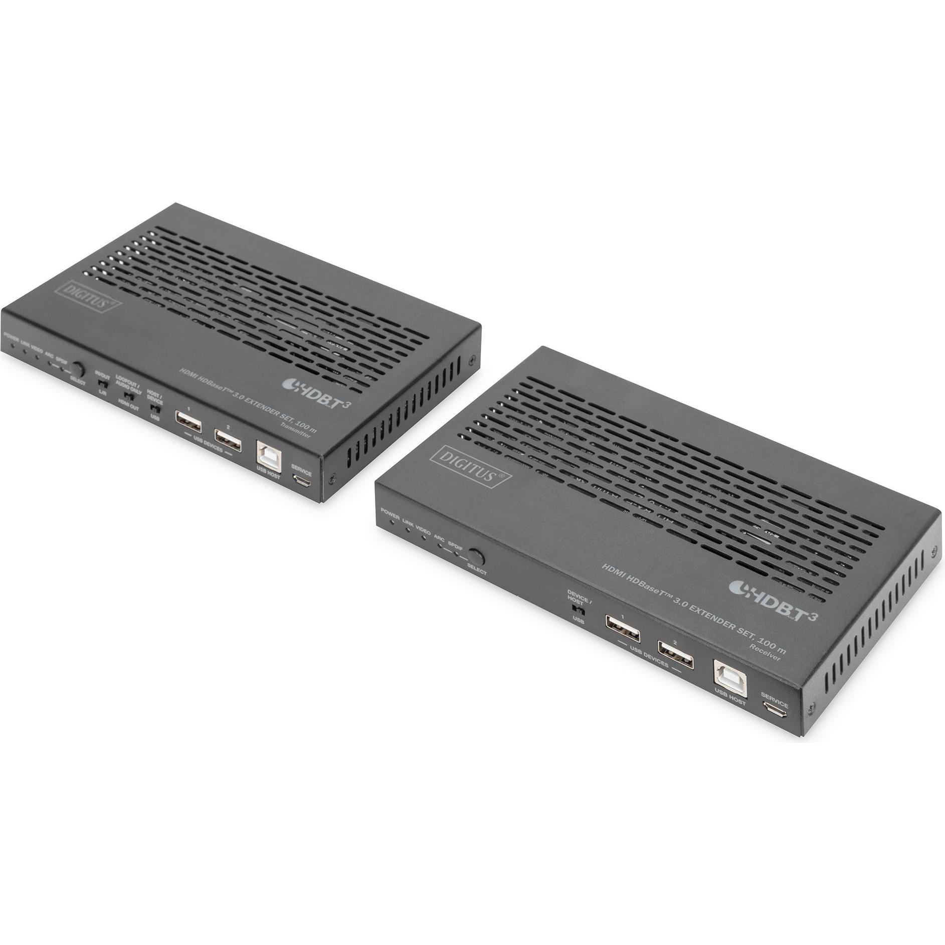 Digitus HDMI HDBaseT™ 3.0 Extender Set, 100 m, KVM Switch, Schwarz