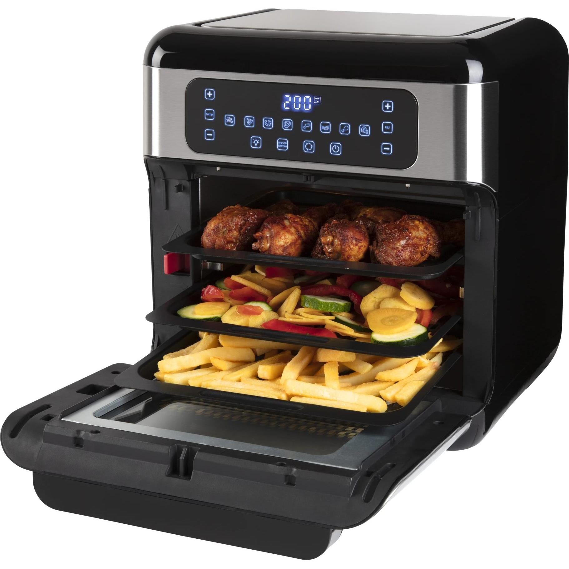 Inventum GF1200HLD - Forno friggitrice - Heteluchtfriteuse met roterende mand - Inhoud 12 litri - Zwart/RVS, Friggitrice, Nero