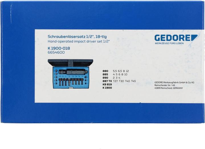 Actual product image Gedore Screw loosener set 1/2. 18 pcs.