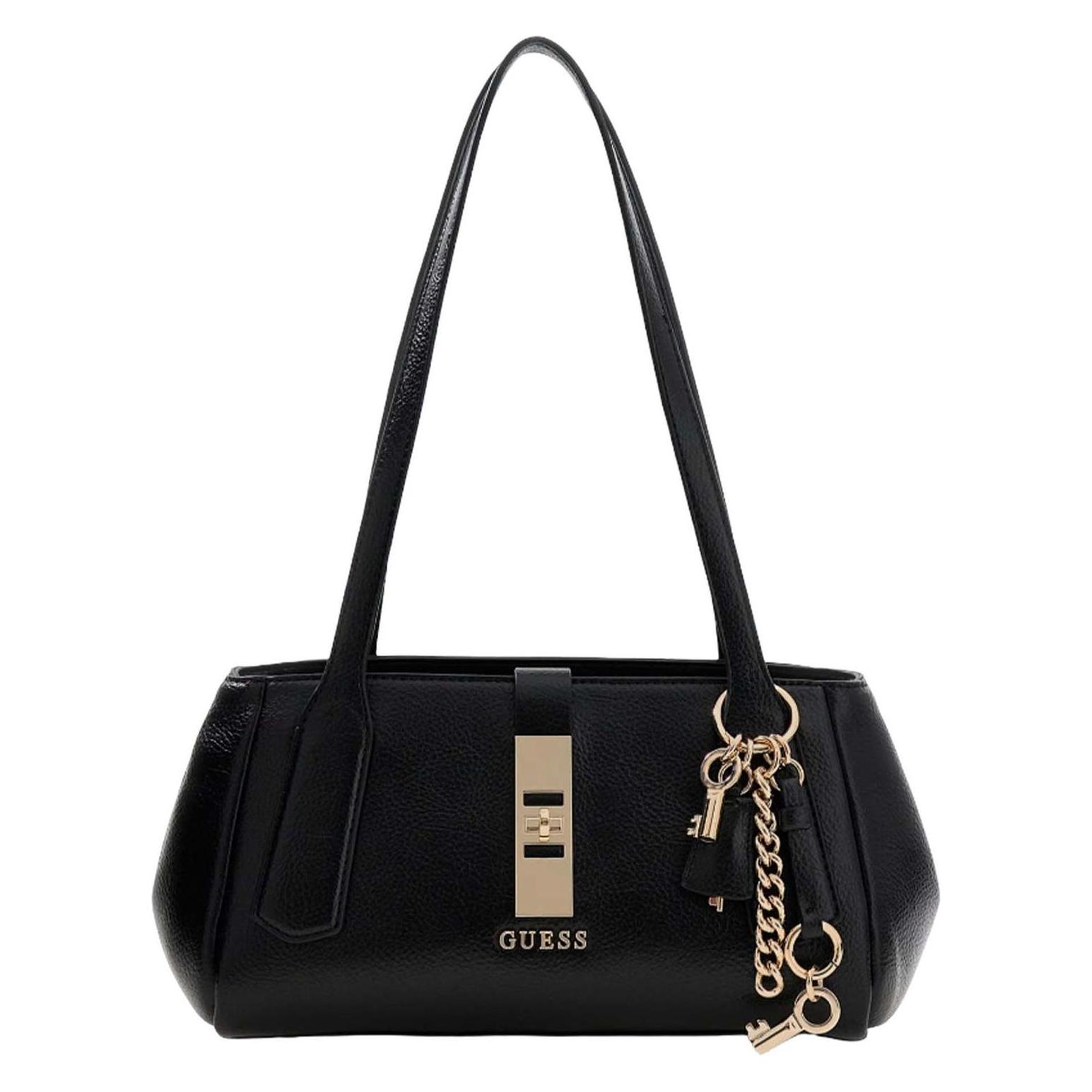 Guess, Damen, Handtasche, Brooke Shoulder Satchel Bag, Schwarz
