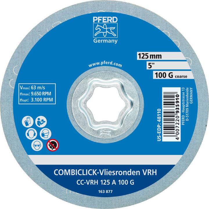 Produktbild Pferd Schleifteller COMLICK harte Vliesronde CC Ø 125 mm A 100G zum schliff & Finish für Winkelschleif (100 g)