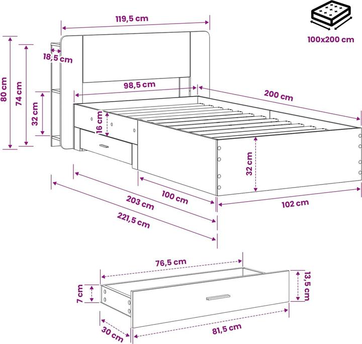 Produktbild vidaXL Bettrahmen (100 x 200 cm)