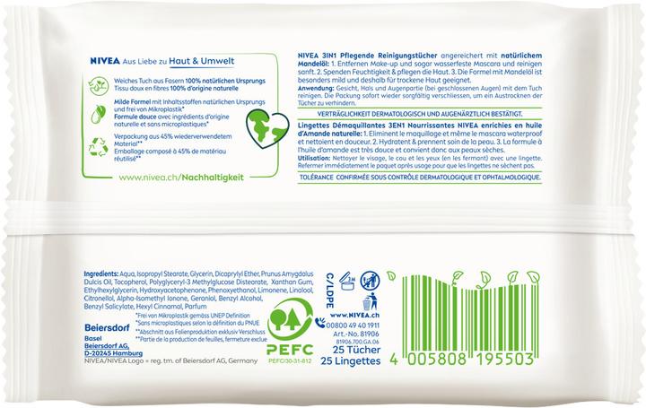 Produktbild NIVEA 3in1 Pflegende Reinigungstücher (Reinigungstücher Gesicht, 141 g)