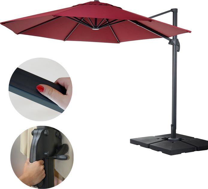 Actual product image Mendler Gastronomy traffic light umbrella, parasol, round Ø 4m polyester/aluminium 27kg - bordeaux with