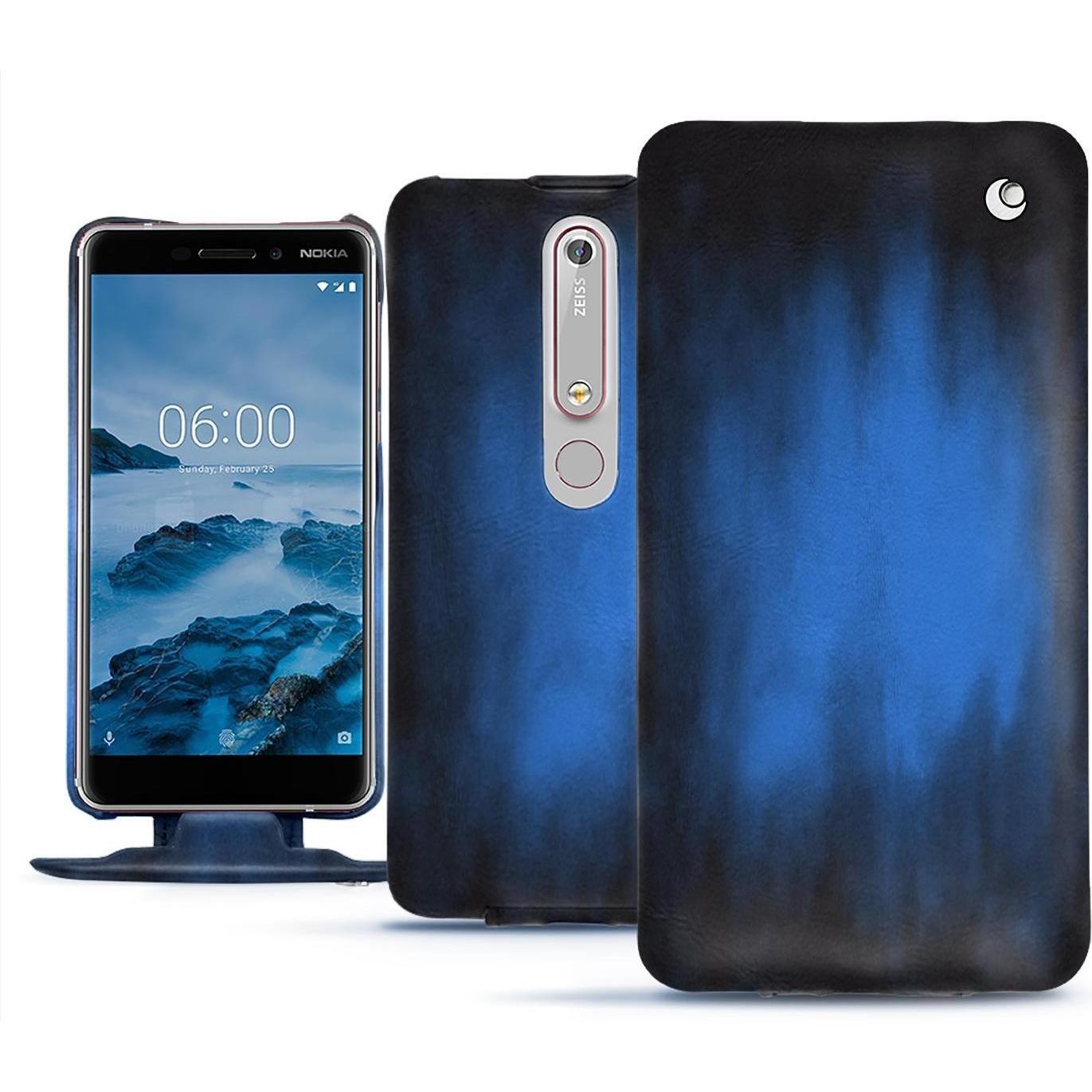 Noreve Lederschutzhülle vertikal (Nokia 6 (2018)), Smartphone Hülle, Blau