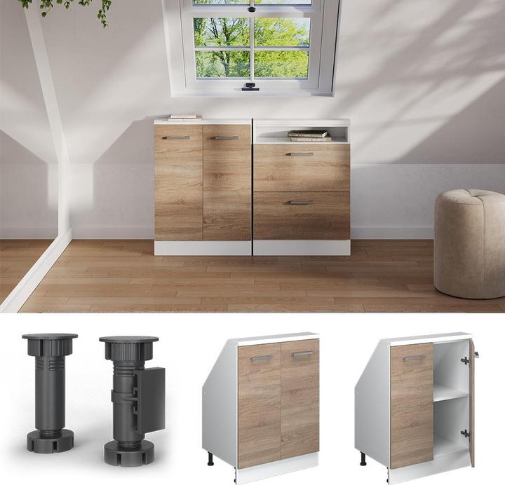 Produktbild Vichy Dachschrägenschrank Rion, Sonoma/Weiss/Weiss, mit 2 Türen (60 x 46 x 83.80 cm)