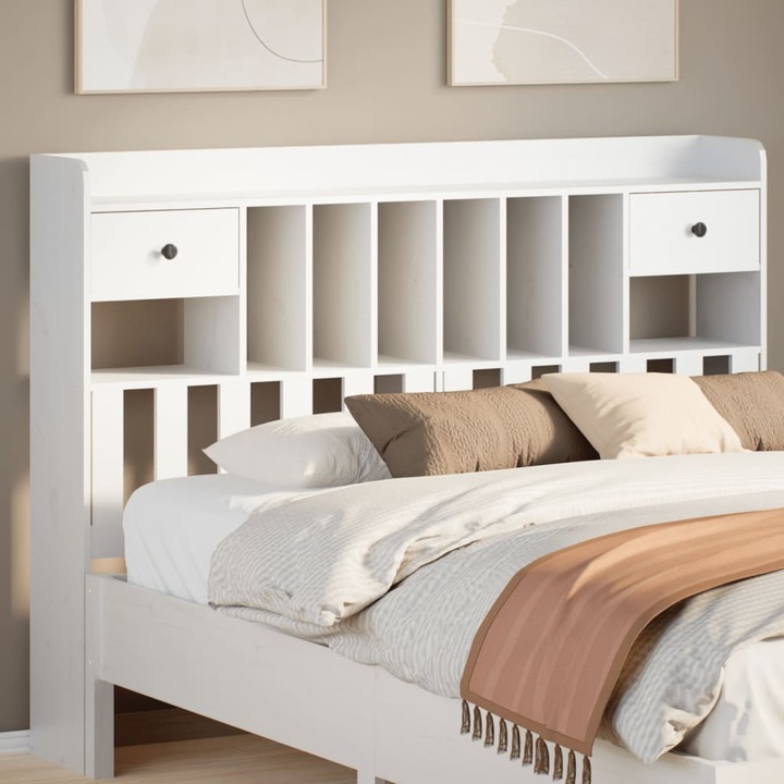 Produktbild VidaXL Kopfteil Bettkopfteil Betthaupt mit Stauraum Weiss 150cm Massivholz Kiefer