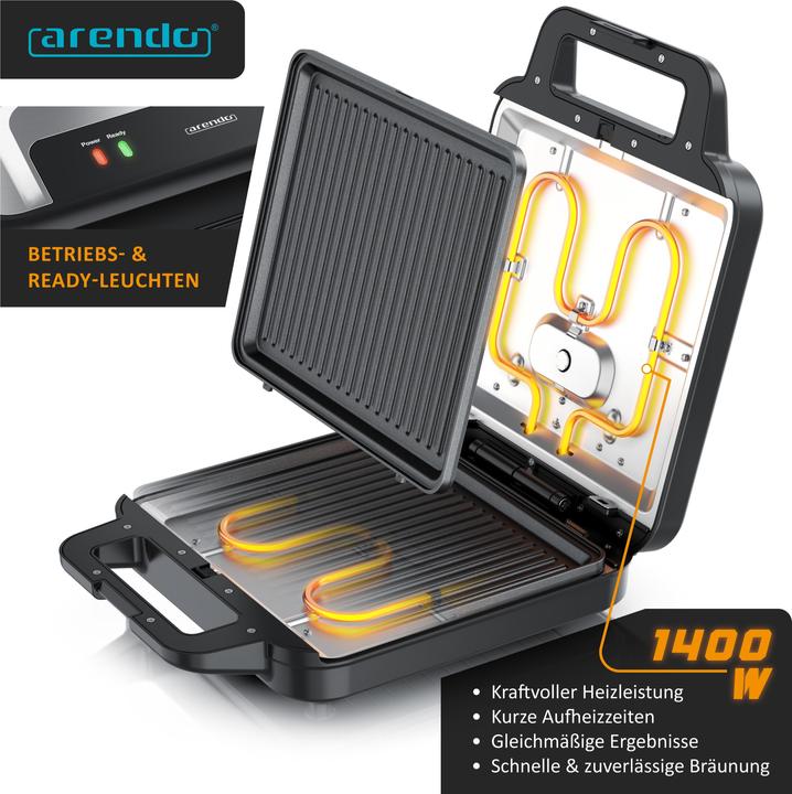 Image du produit Arendo 3-in-1-Sandwichmaker Waffeleisen & Kontaktgrill, abnehmbare Platten, 1400 W, Waffel & Grill, Panini