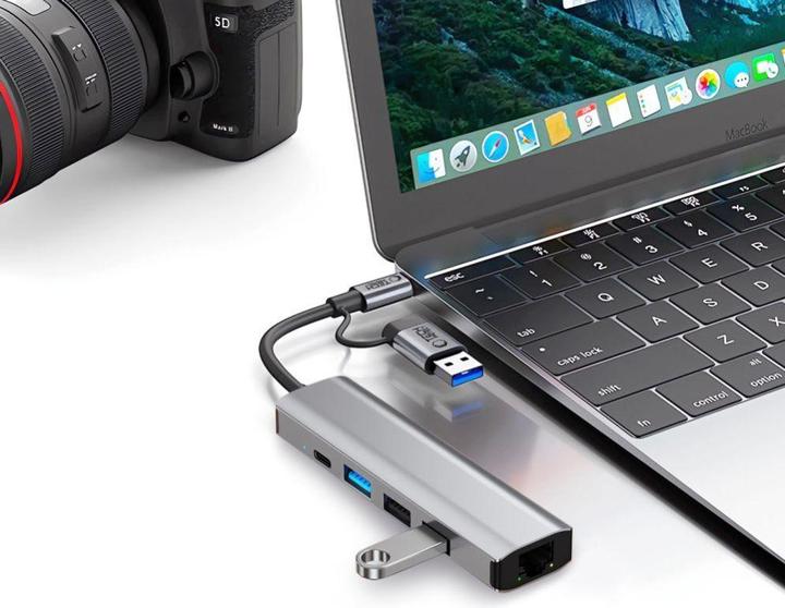 Immagine prodotto Tech-Protect HB03 HUB Adapter 5in1 USB-C + USB2.0 + USB3.0 + RJ45 - gray (USB-A, USB-C, 5 porte)
