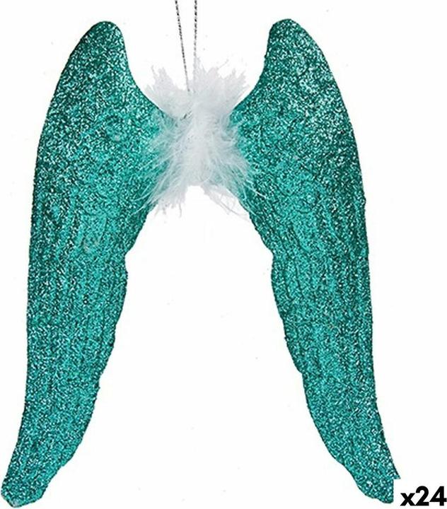 Krist+ Weihnachtsschmuck Engelsflügel grün Kunststoff Glitzernd 12,5 x 15 x 2,5 cm (24 Stück) (24-teilig)