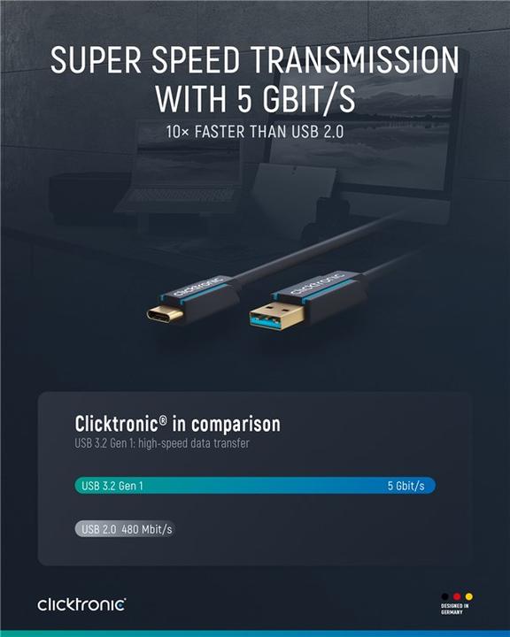 Actual product image clicktronic USB-C - USB-A adapter cable, high speed (2 m, USB 3.0)