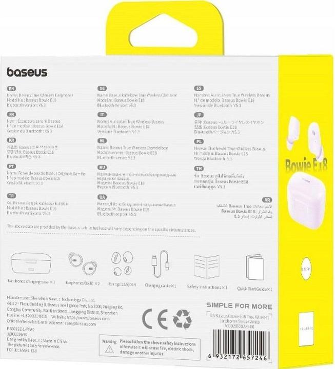 Immagine prodotto Baseus Cuffie Bowie E18 wireless TWS ENC IPX4 - viola (25 h, Senza fili)