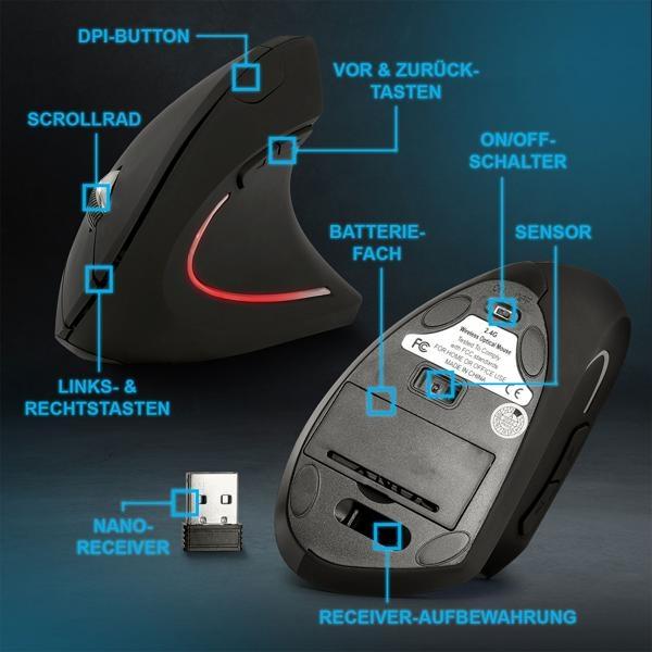 Produktbild Eaxus Ergonomische Vertikalmaus, wireless