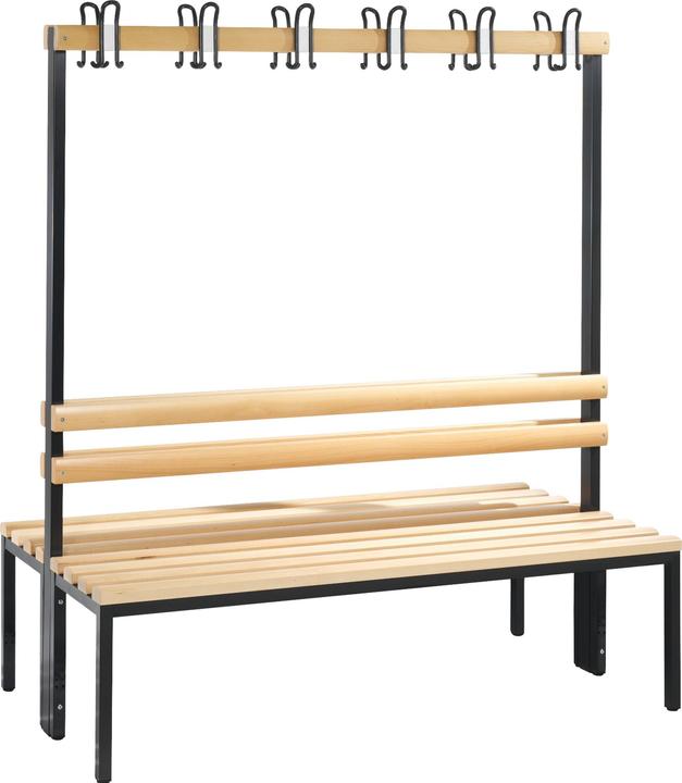 Actual product image C+P BASIC cloakroom bench, double sided, hook rail, beech, length 1500 mm. (150 cm, 165 cm)