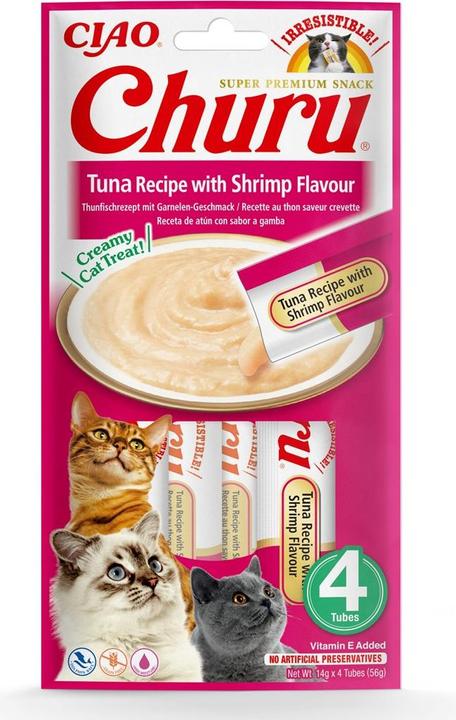 Immagine prodotto Inaba Tonno Churu al gusto di gambero - bocconcino per gatti - 4x14 g (Senior, 4 pz., 56 g)