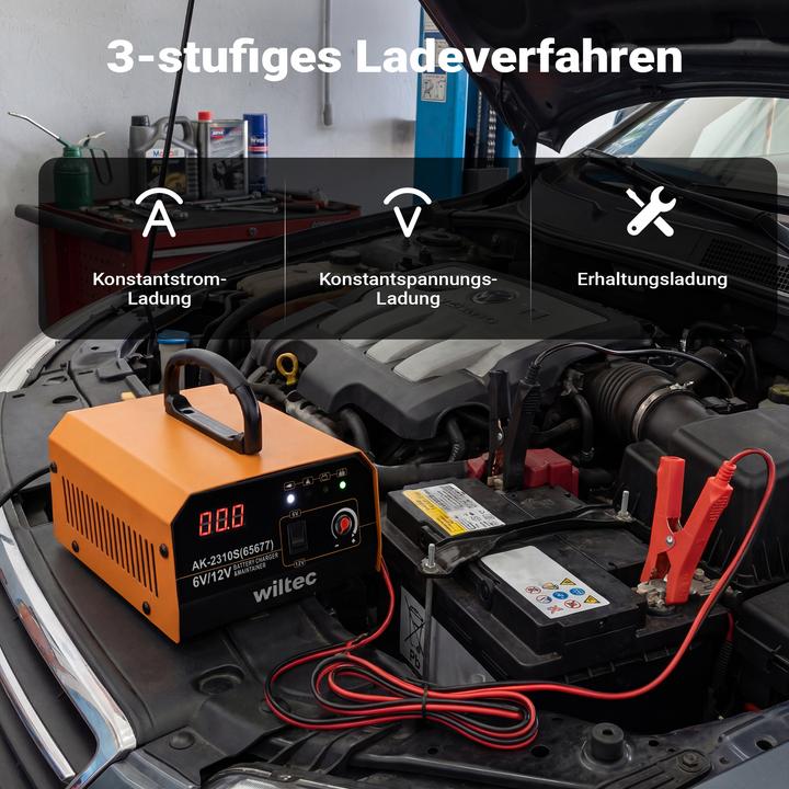 Actual product image Wiltec Ladegerät 6-12V Batterieladegerät 10-150Ah Autobatterie Kfz LCD-Display (10 A, 12V, 6V)