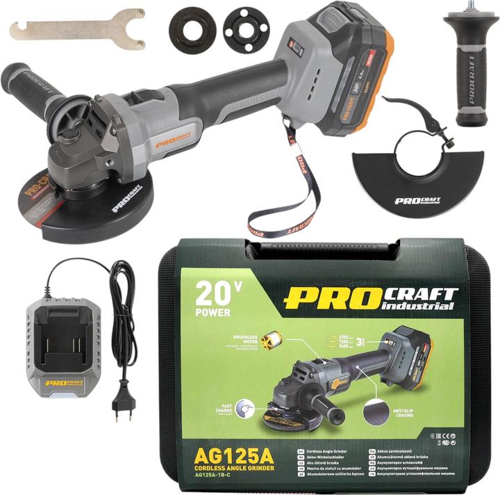 Procraft Industrial AG125A Smerigliatrice angolare a batteria 20 V 125 mm Brushless + 1x batteria (125 mm)