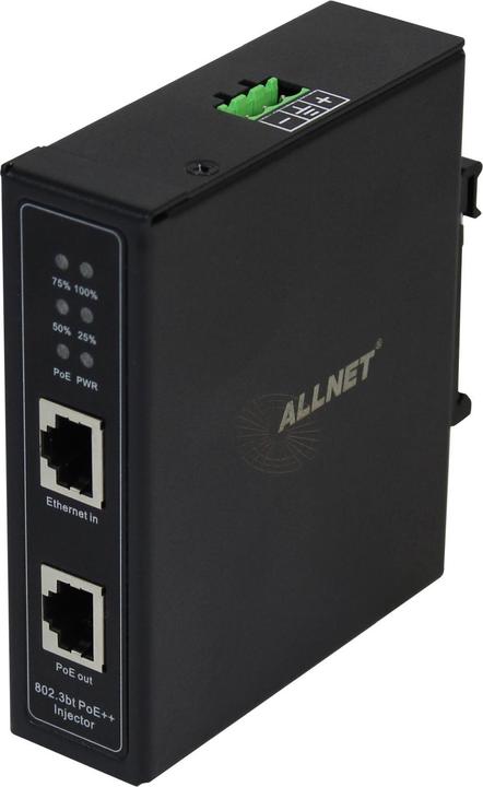 Immagine prodotto Allnet Iniettore PoE industriale Gigabit / PoE BT (15,4W/30W/90W) / DIN / custodia in metallo / "ALL-PI2014 (802.3bt (PoE+++), 90 W)