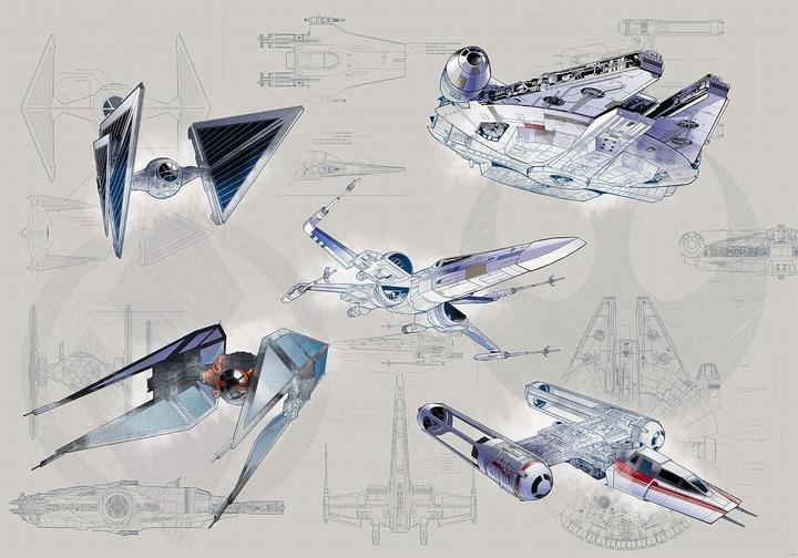 Productafbeelding Komar Star Wars Blauwdruk Licht Ruimteschip Bouw Behang