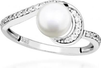 Silver Cat Silver ring with cubic zirconia and real pearl SC496 - Circuit: 56 mm (56)