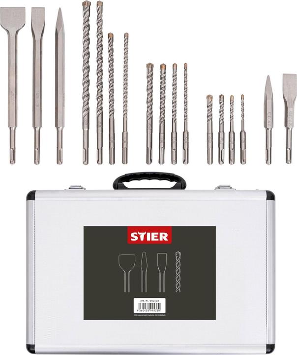 Stier Jeu de forets et de burins SDS-Plus, 17 pièces (6 mm, 8 mm, 10 mm, 12 mm)