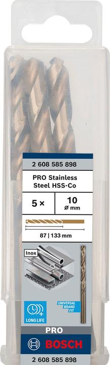 Produktbild Bosch Professional Zubehör PRO Stainless Steel HSS-Co Spiralbohrer, 10 x 87 x 133 mm (10 mm)