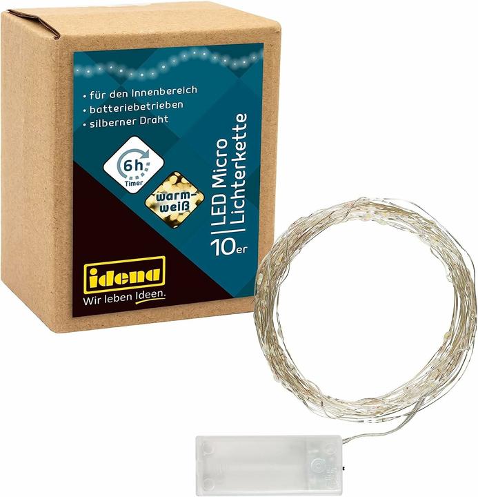 Produktbild Idena Micro Lichterkette 10LED, warmweiss,6h-Timer (1.20 m)