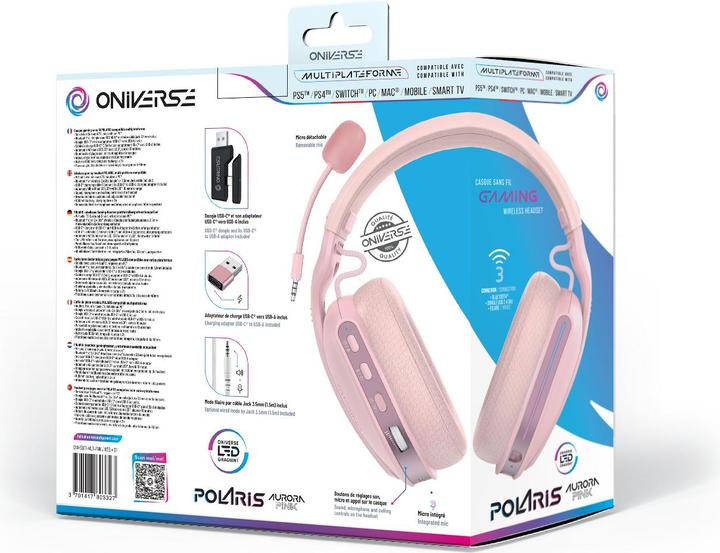 Produktbild Oniverse Wireless Gaming Headset Polaris - Aurora Pink (Kabelgebunden, Kabellos)