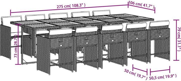 Produktbild vidaXL Garten Essgruppe (275 x 106 x 73 cm)