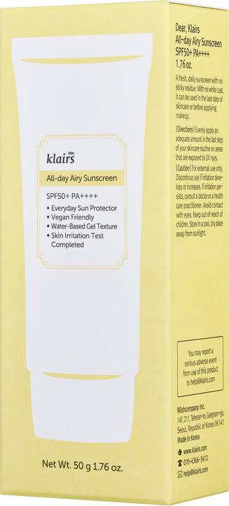 Klairs All-day Airy Sunscreen (Sonnencreme, SPF 50+, 50 ml)
