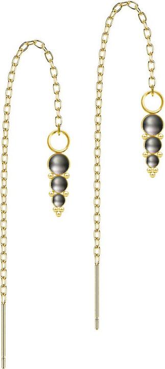 Actual product image Star Piercing Ohrstecker vergoldet freifallende Kette drei Perle schwarz mit Kugeln (without brass, Surgical steel 316L)