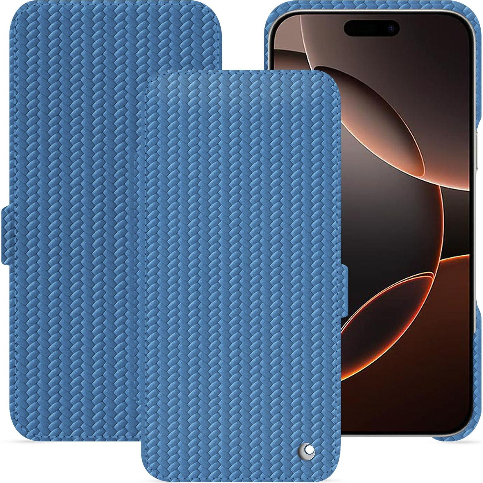 Noreve Lederschutzhülle horizontal (Apple iPhone 16 Pro), Smartphone Hülle, Blau