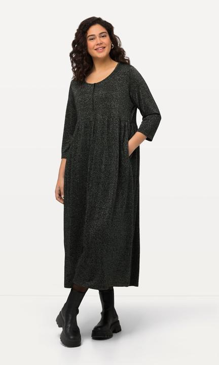 Image du produit Ulla Popken Robe midi en jersey à col rond et manches courtes, effet métallisé (46, 48)
