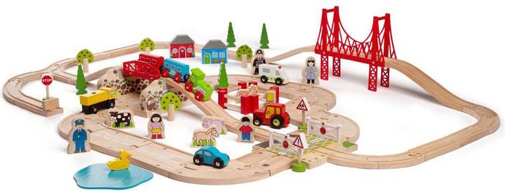 Actual product image Bigjigs Wooden road and train set Countryside, 80 pcs.