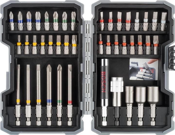 Produktbild Bosch Professional Zubehör Bits-Satz mit Klingenhalter - 43 Stk (Innensechsrund TX M10, Innensechsrund TX M15, Innensechsrund TX M20, Innensechsrund TX M30, Sechskant (hexagonal) M5, Sechskant (hexagonal) M6, Sechskant (hexagonal) M8, Sechskant (hexagonal) M10, Innensechsrund TX Mit Loch M25, Innensechsrund TX mit Loch M27, Innensechsrund TX mit Loch M30)