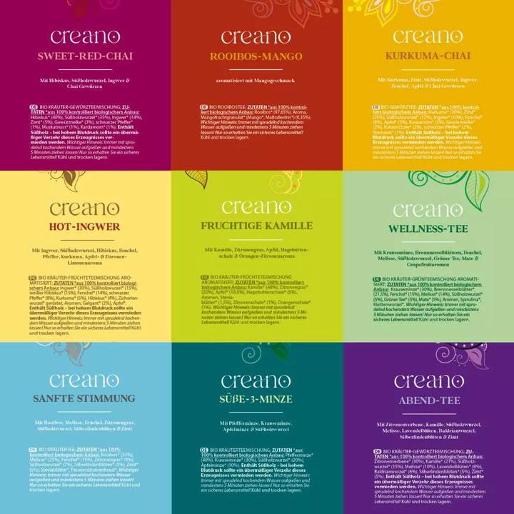 Nährwerte und Zutaten Creano SELECTION, BIO-Kräutertee, 27er Mix Geschenkbox (279 g)