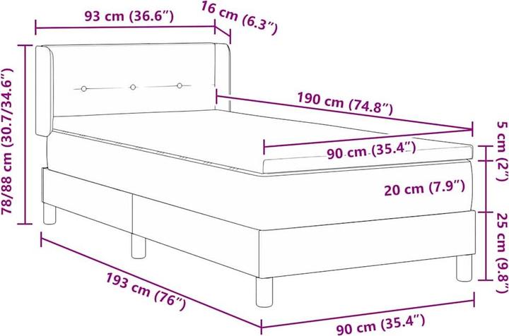 Image du produit VidaXL Lit Boxspring Avec Matelas Tissu Taupe (90 x 190 cm)