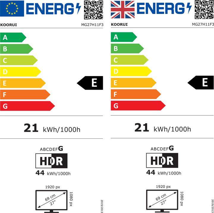 Energy Label HKC KOORUI 27 IPS MONITOR G2711P (1920 x 1080 pixels, 27")