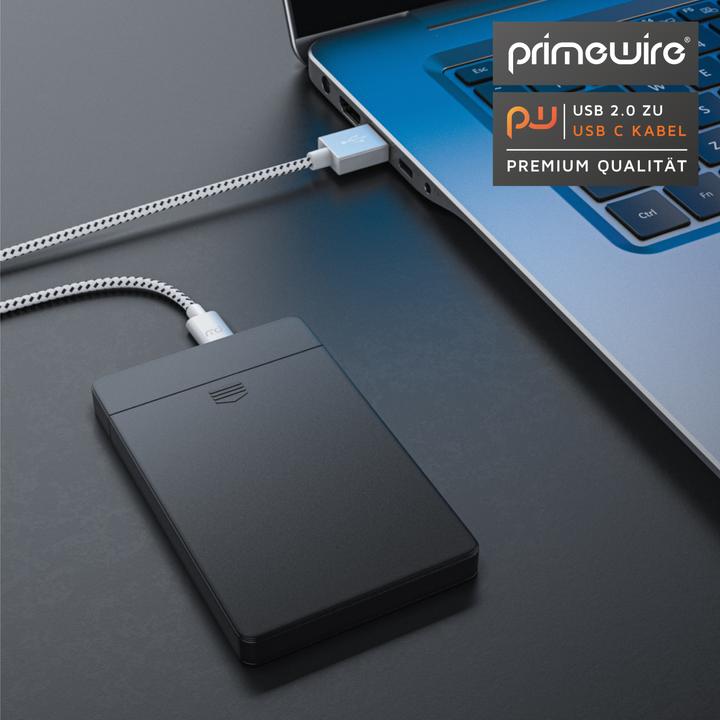 Produktbild Primewire USB-C 3.1 Kabel - Typ C zu Typ A Datenkabel, Ladekabel - Nylonmantel - bidirektional - Geschirmt (2 m, USB 2.0)