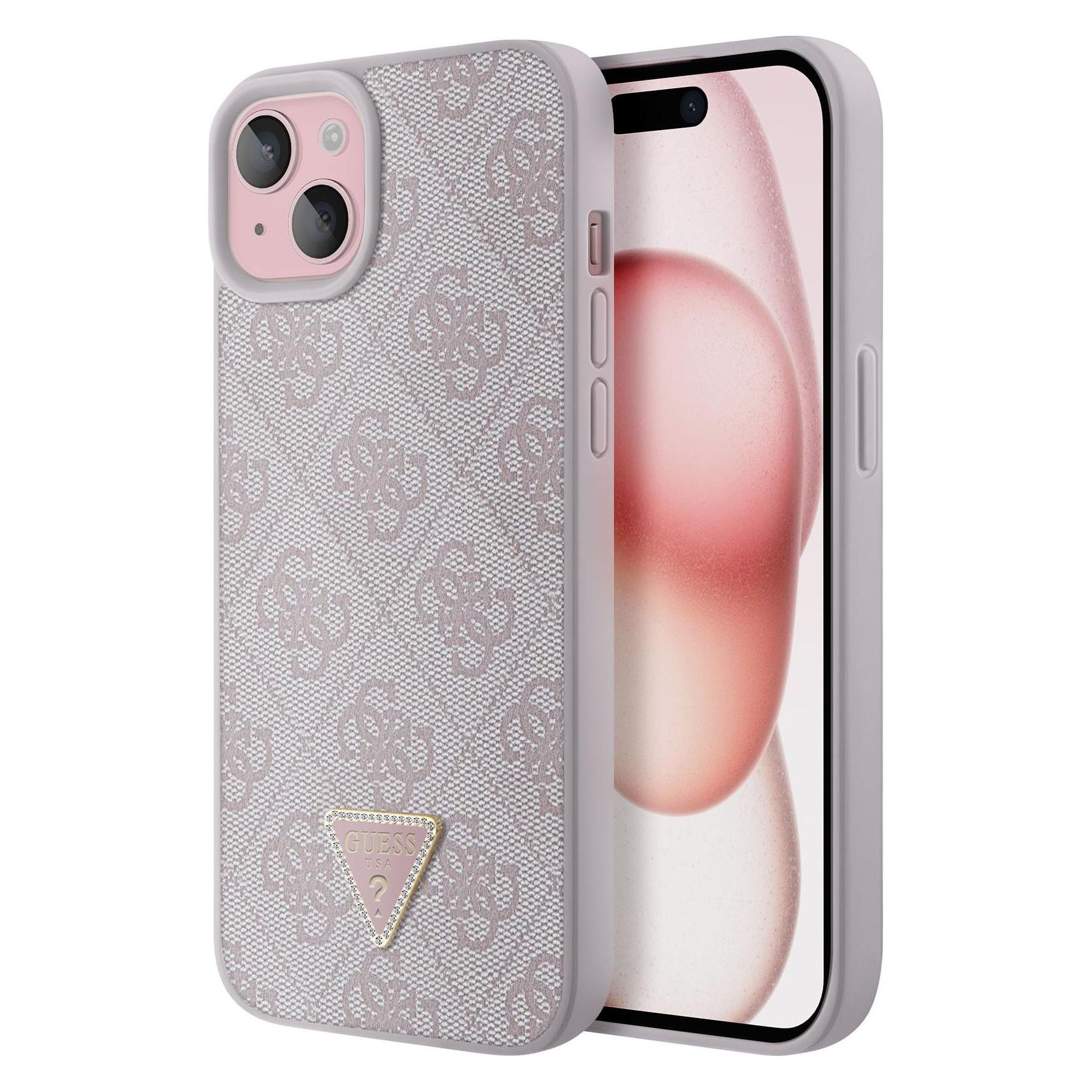 Guess GUHCP15SP4TDPP IPhone 15 6.1" Różowy/pink Hardcase Leather 4G Triangle Strass (Apple IPhone 13, Apple IPhone 14, Apple IPhone 15), Smartphone